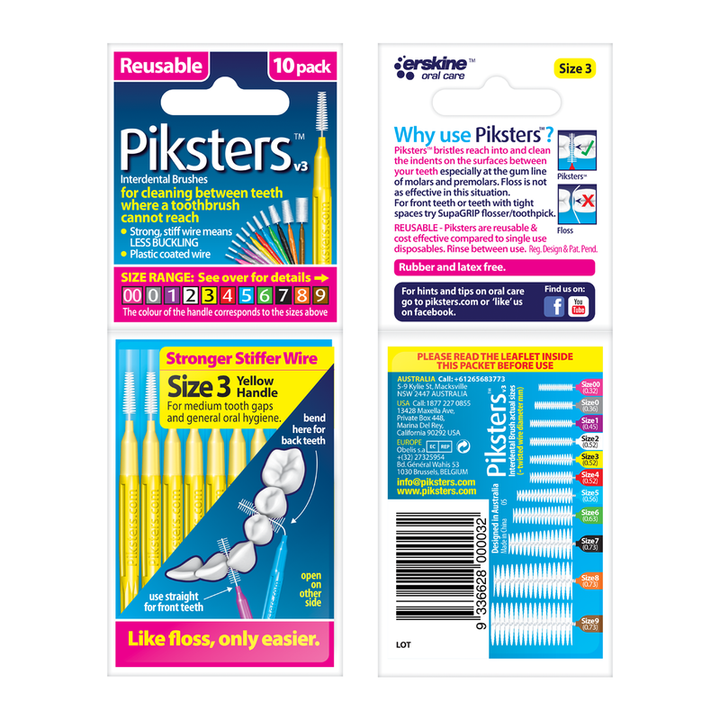 Piksters 10 Pack Size 3 - Yellow