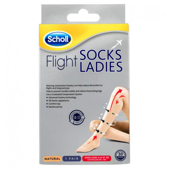 Scholl Flight Socks Ladies Australian 4-6 Natural