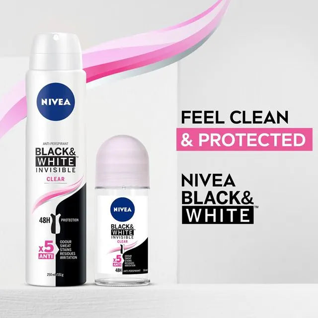 NIVEA BLACK & WHITE INVISIBLE CLEAR CLEAR ANTI-PERSPIRANT ROLL-ON 50ml