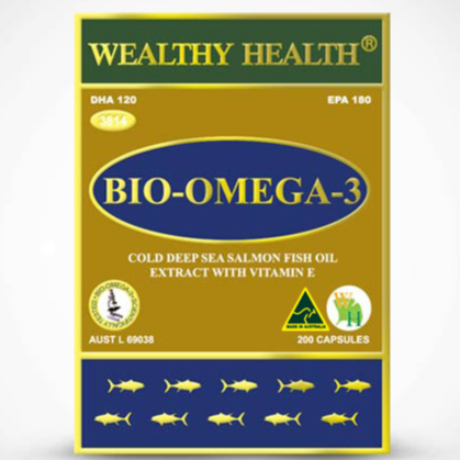 Wealthy Health BIO OMEGA 3 Salmon Fish Oil With Vitamin E 200 Capsules