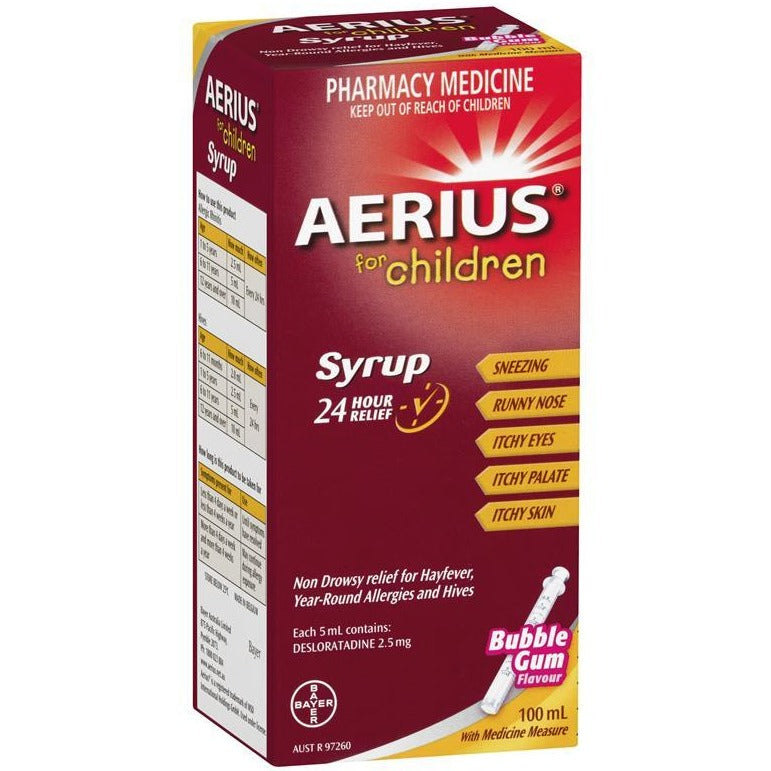 Aerius Children Allergy Relief Antihistamine Bubblegum Syrup 100mL
