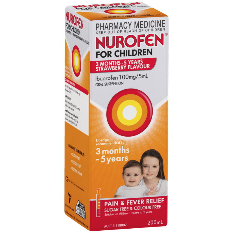 Nurofen儿童止痛和退热药3个月-5年草莓味200毫升