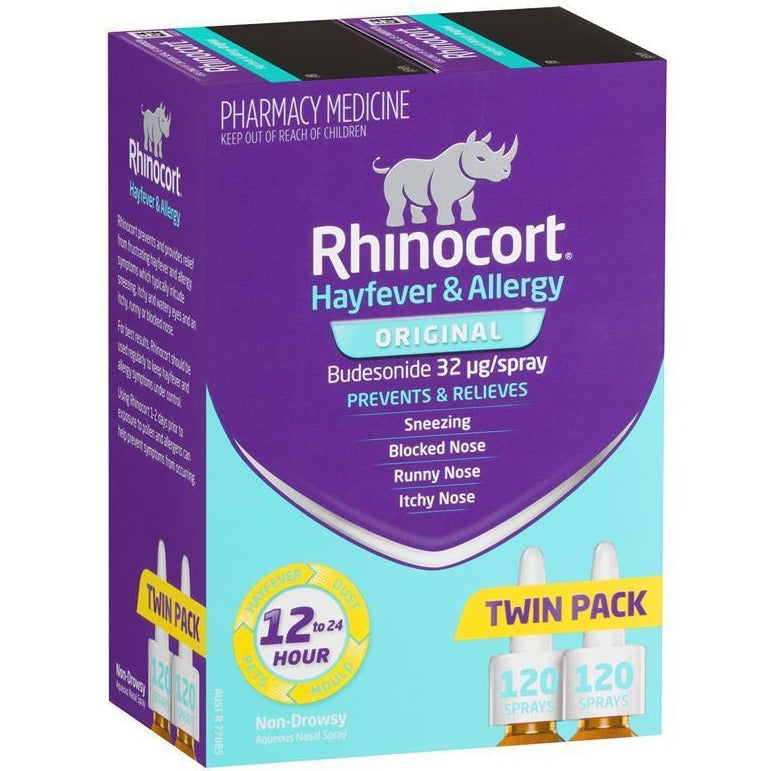 Rhinocort Hayfever＆过敏原始的32mcg鼻喷雾双包装2 x 120剂量