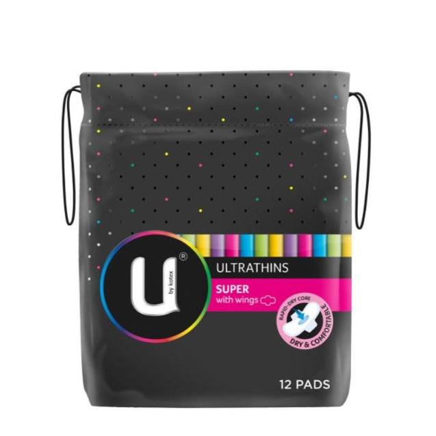 U By Kotex Pads Ultrathin Super with Wings 12 Pack
