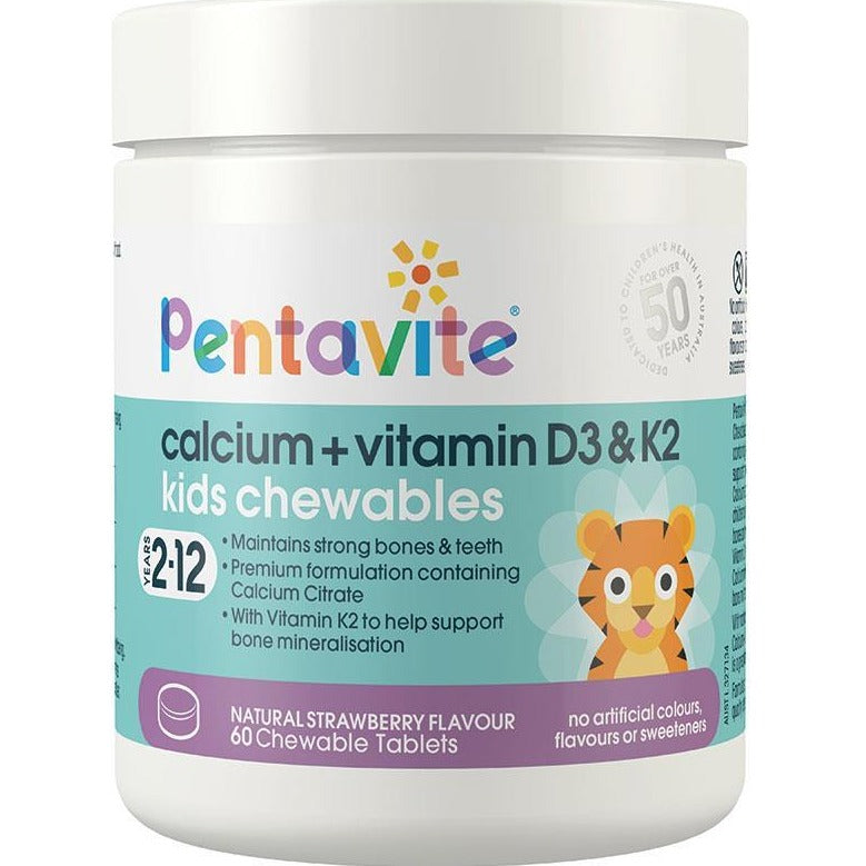 Pentavite Calcium + Vitamin D3 & K2 Kids 60 Chewable Tablets