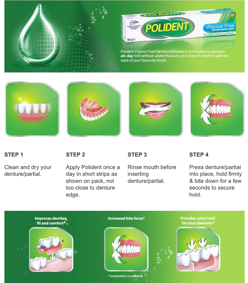 Polident Flavor Free Denture Adhesive Cream 60g