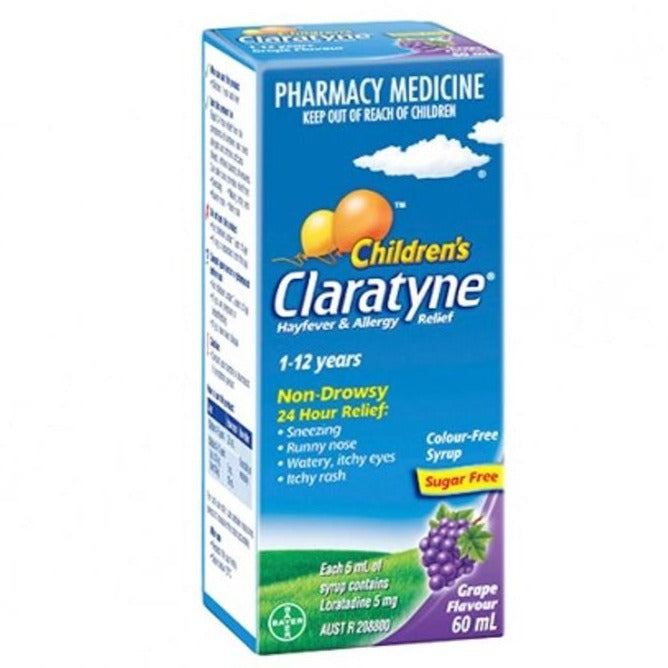 Claratyne儿童花粉症和抗过敏抗组胺葡萄味糖浆60ml