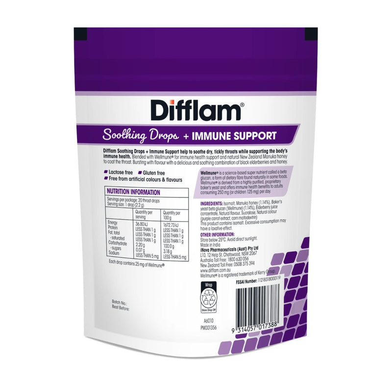 Difflam Soothing Drops + Immune Support Black Elderberry flavour 20 Drops