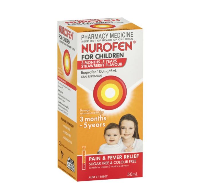 Nurofen儿童疼痛和发烧缓解剂3个月-5年草莓味50ml