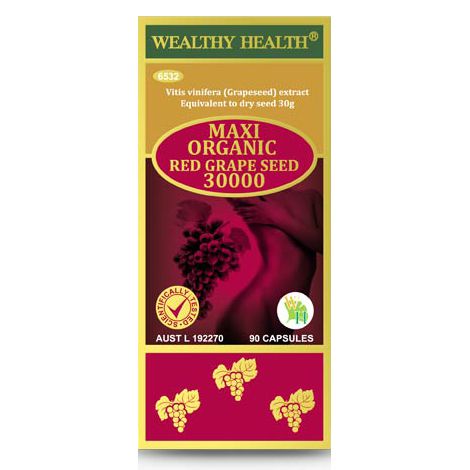 Wealthy Health Maxi Organic Red Grape Seed 30000mg 90 Capsules